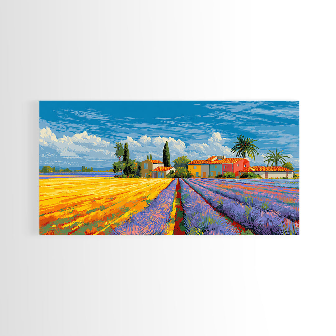 Provence Lavender Field Poster Framed Canvas Print, Travel Poster(2), Landscape Prints, Living Room Decor, Fine Art, Voyage, TPO-2x1-67