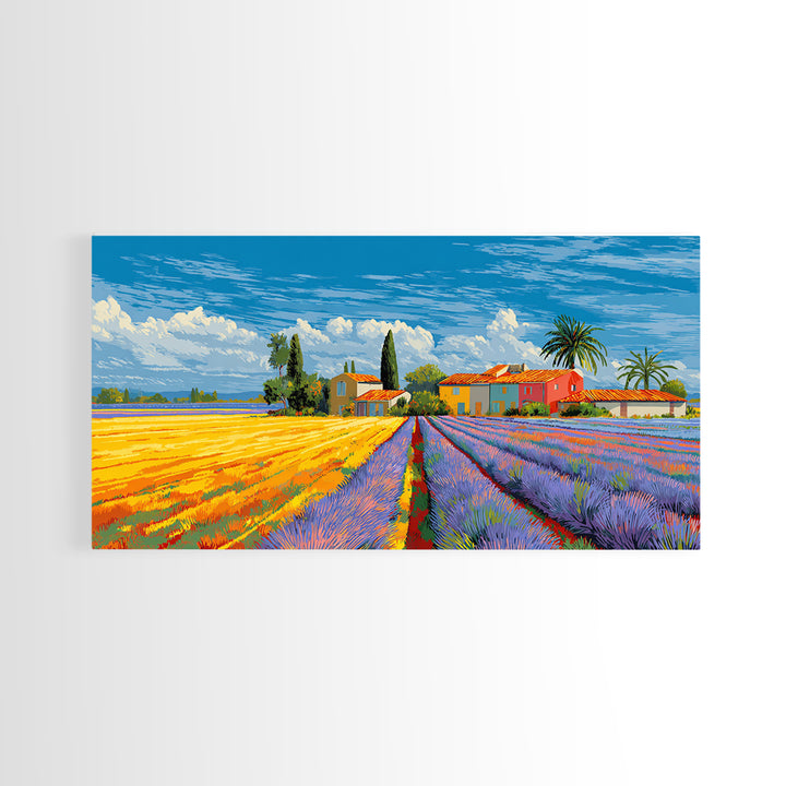 Provence Lavender Field Poster Framed Canvas Print, Travel Poster(2), Landscape Prints, Living Room Decor, Fine Art, Voyage, TPO-2x1-67