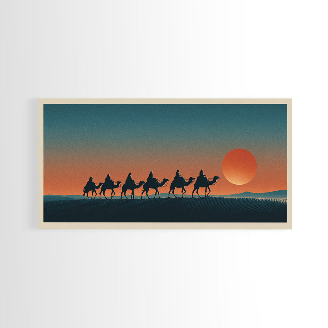 Moroccan Desert Caravan Travel Poster Framed Canvas Print, Travel Poster(2), Statement Artwork, Living Room Decor, Voyage, TPO-2x1-75