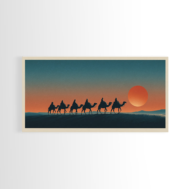 Moroccan Desert Caravan Travel Poster Framed Canvas Print, Travel Poster(2), Statement Artwork, Living Room Decor, Voyage, TPO-2x1-75