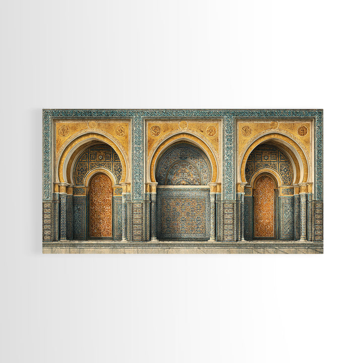 Marrakesh Arch and Tile Pattern Poster Framed Canvas Print, Travel Poster(2), Digital Print, Living Room Decor, Voyage, TPO-2x1-85