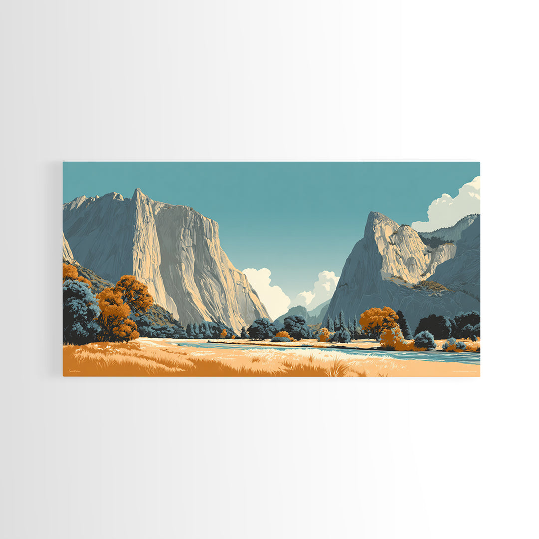 Yosemite Valley Graphic Framed Canvas Print, Travel Poster(2), Digital Poster, Living Room Decor, Oil Painting, Voyage, TPO-2x1-95