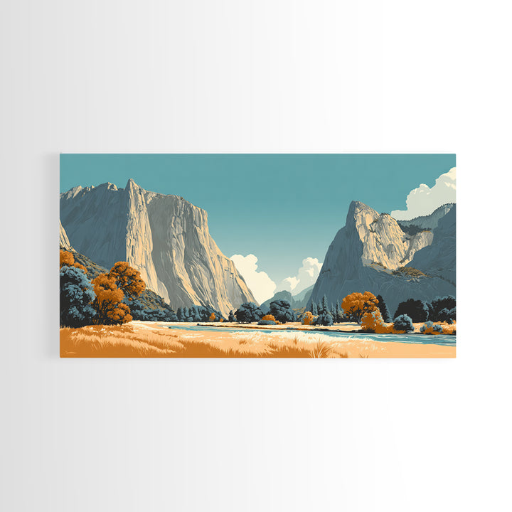 Yosemite Valley Graphic Framed Canvas Print, Travel Poster(2), Digital Poster, Living Room Decor, Oil Painting, Voyage, TPO-2x1-95