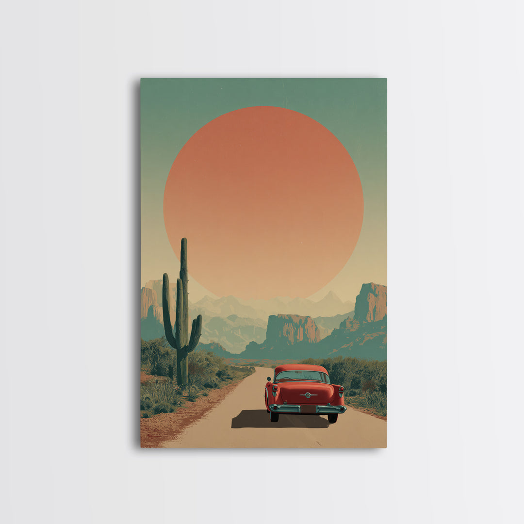 Route 66 Desert Road Framed Canvas Print, Travel Poster(2), Wall Art, Living Room Decor, Fine Art, Voyage 447, Set of Wall Art, TPO-2x3-47