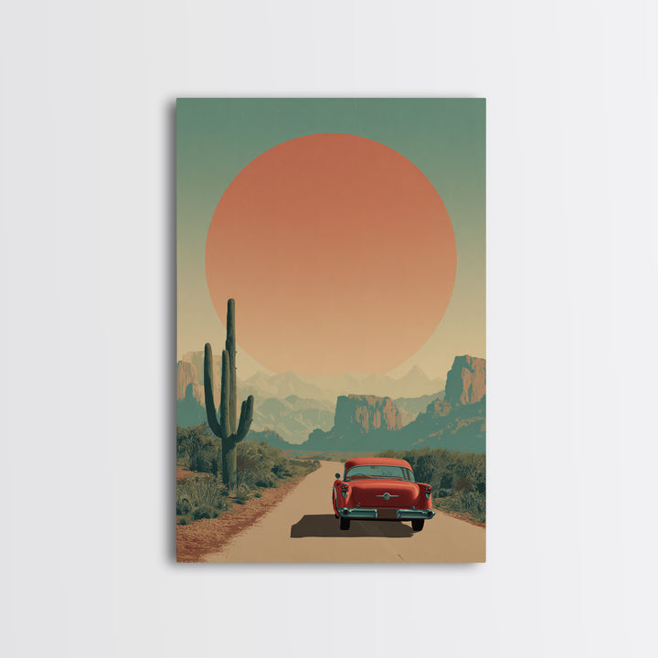 Route 66 Desert Road Framed Canvas Print, Travel Poster(2), Wall Art, Living Room Decor, Fine Art, Voyage 447, Set of Wall Art, TPO-2x3-47