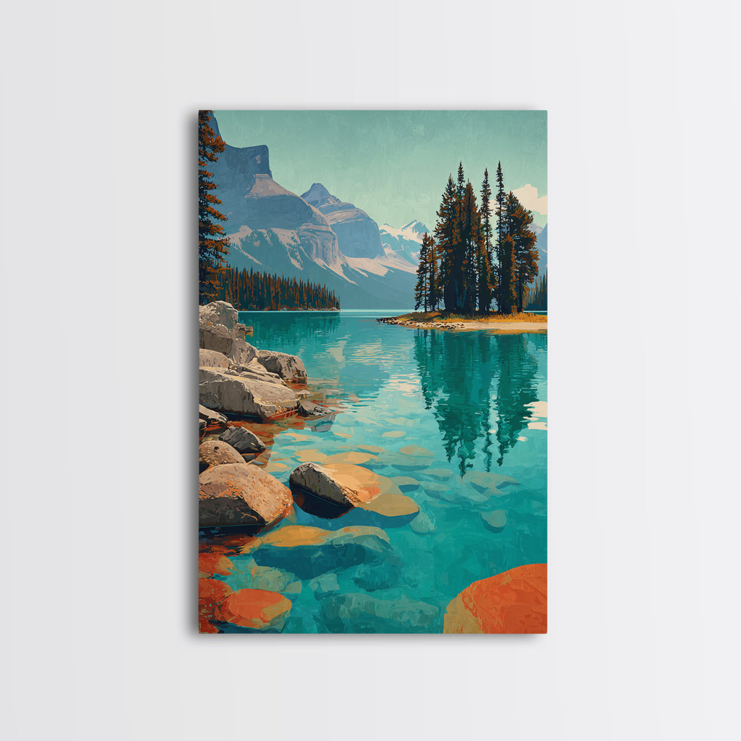 Banff Lake with Turquoise Water Framed Canvas Print, Travel Poster(2), Room Decor, Living Room Decor, Fine Art, Voyage, TPO-2x3-51
