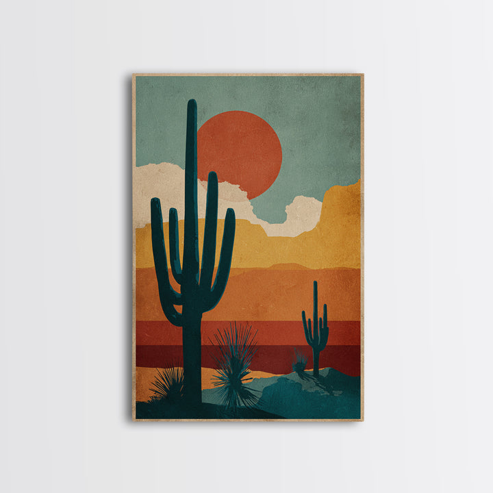 Mexico Cactus and Sun Travel Poster Framed Canvas Print, Travel Poster(2), Digital Wall Art, Living Room Decor, Voyage, TPO-2x3-53