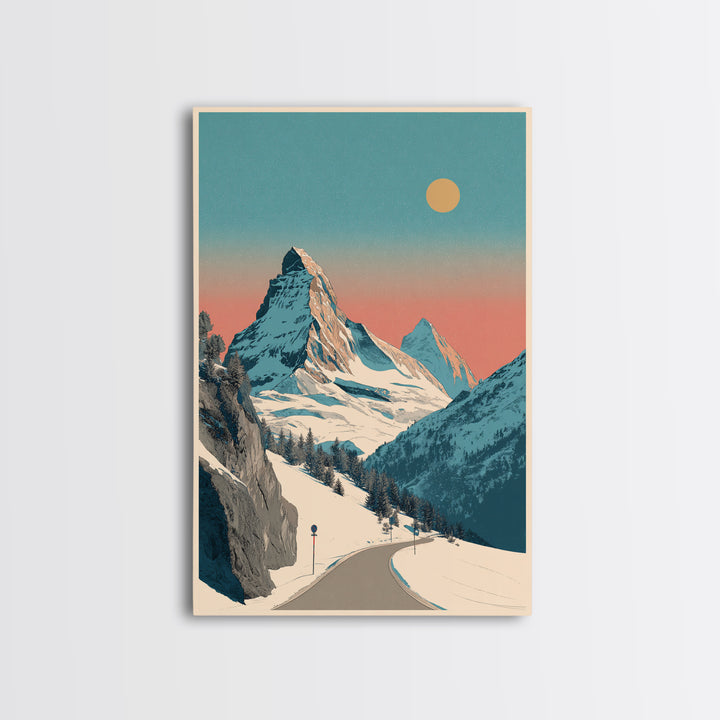 Swiss Alps Ski Poster Framed Canvas Print, Travel Poster(2), Room Decor, Living Room Decor, Fine Art, Voyage, Travel Gift, TPO-2x3-64