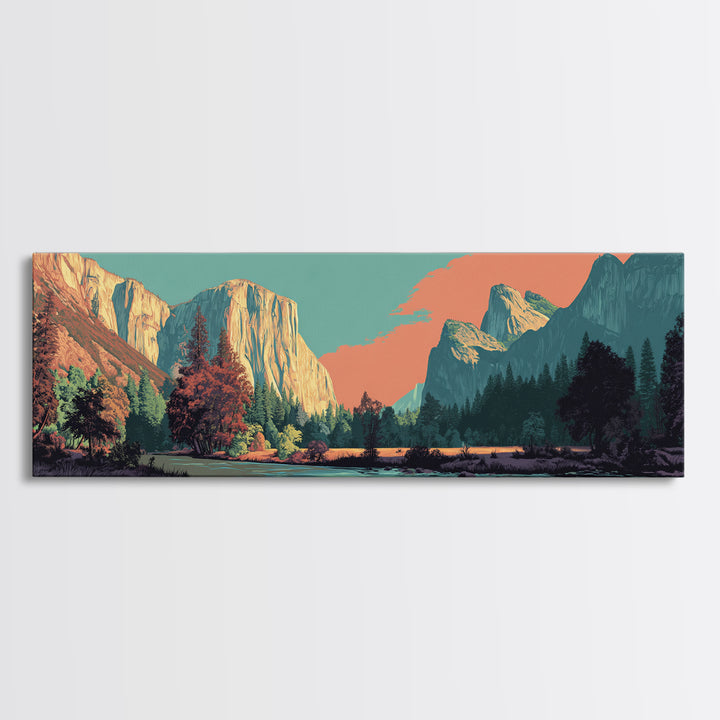 Yosemite Valley Graphic Canvas Print, Travel Poster(2), Fine Art Print, Living Room Decor, Fine Art, Voyage, Posters, TPO-3x1-19