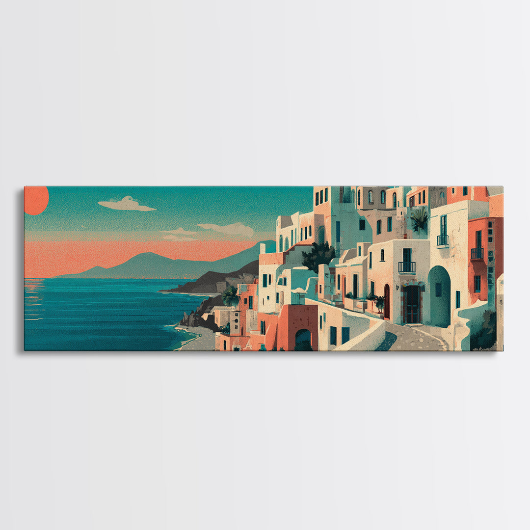 Santorini White Buildings and Cobalt Water Canvas Print, Travel Poster(2), City Wall Art, Living Room Decor, Fine Art, Voyage, TPO-3x1-20
