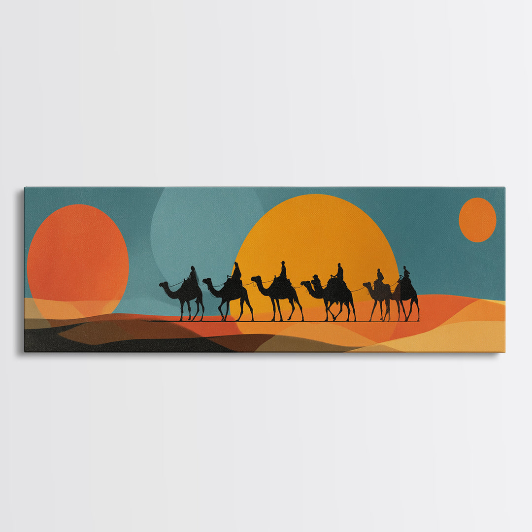 Moroccan Desert Caravan Travel Poster Framed Canvas Print, Travel Poster(2), Statement Artwork, Living Room Decor, Voyage, TPO-3x1-23