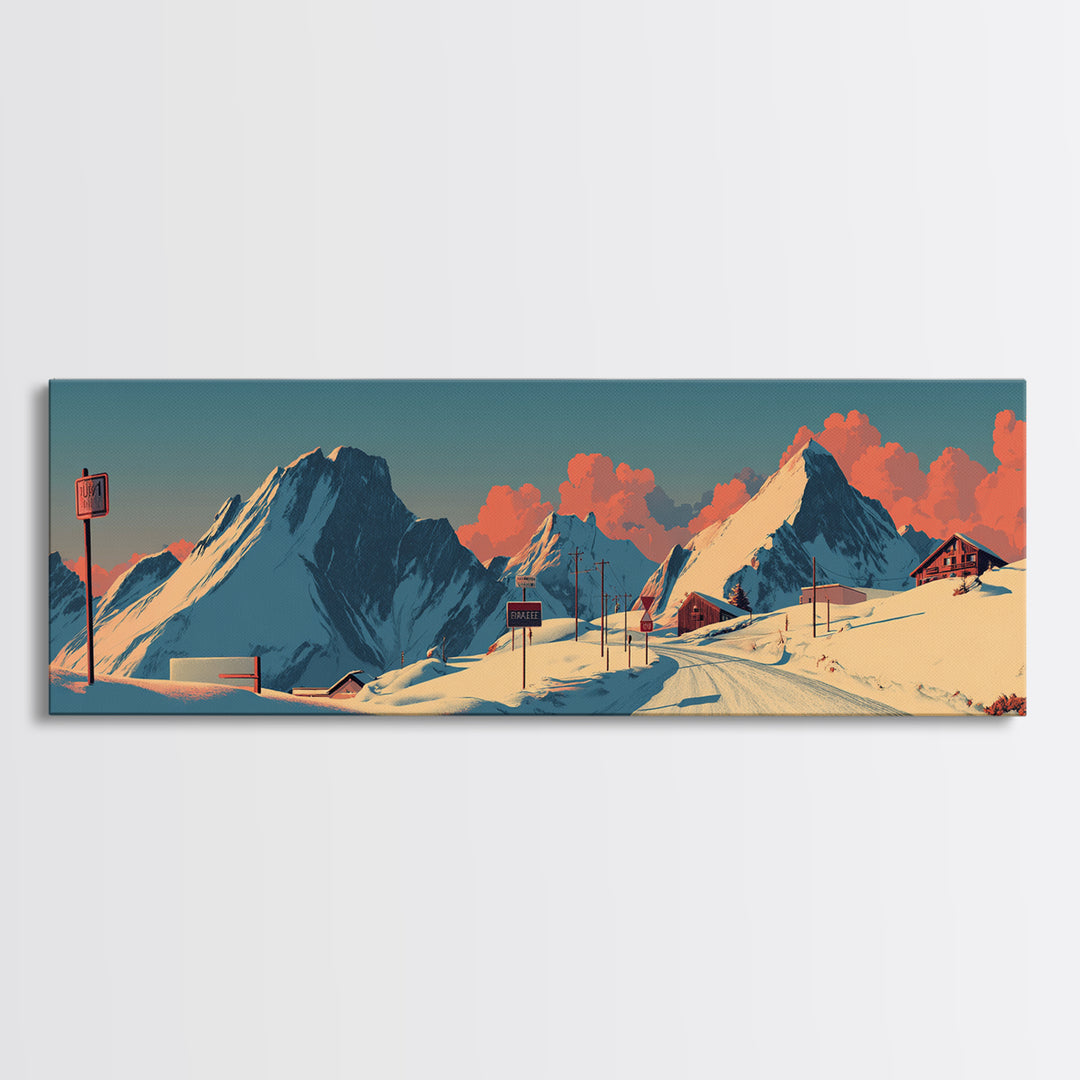 Swiss Alps Ski Poster Canvas Print, Travel Poster(2), Travel Poster, Living Room Decor, Fine Art, Voyage, Textured Painting, TPO-3x1-24