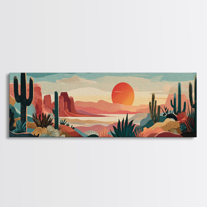 Mexico Cactus and Sun Travel Poster Framed Canvas Print, Travel Poster(2), Poster Print, Living Room Decor, Fine Art, Voyage, TPO-3x1-37
