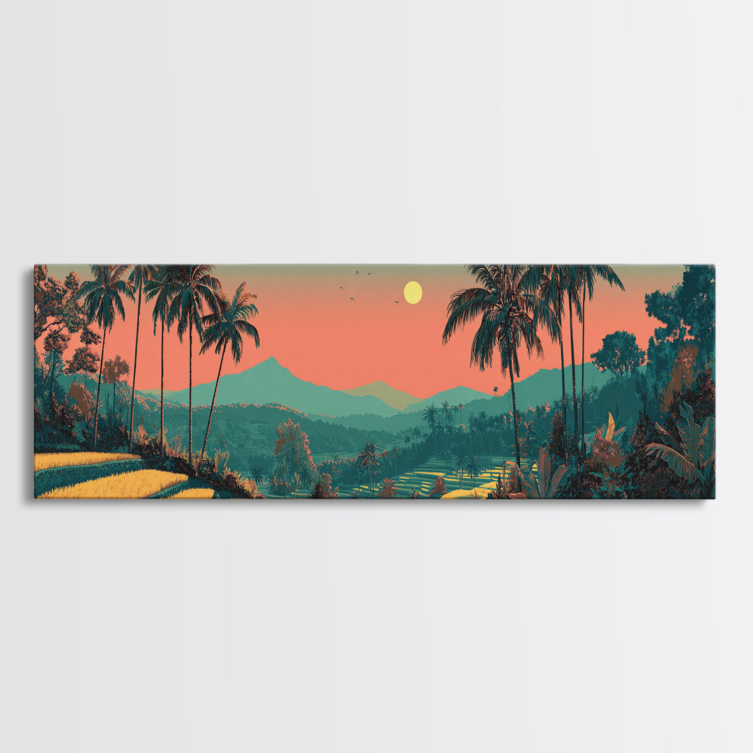 Bali Rice Terraces and Jungle Palms Framed Canvas Print, Travel Poster(2), Colorful Wall Art, Living Room Decor, Voyage, TPO-3x1-53