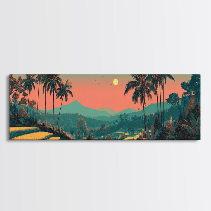 Bali Rice Terraces and Jungle Palms Framed Canvas Print, Travel Poster(2), Colorful Wall Art, Living Room Decor, Voyage, TPO-3x1-53