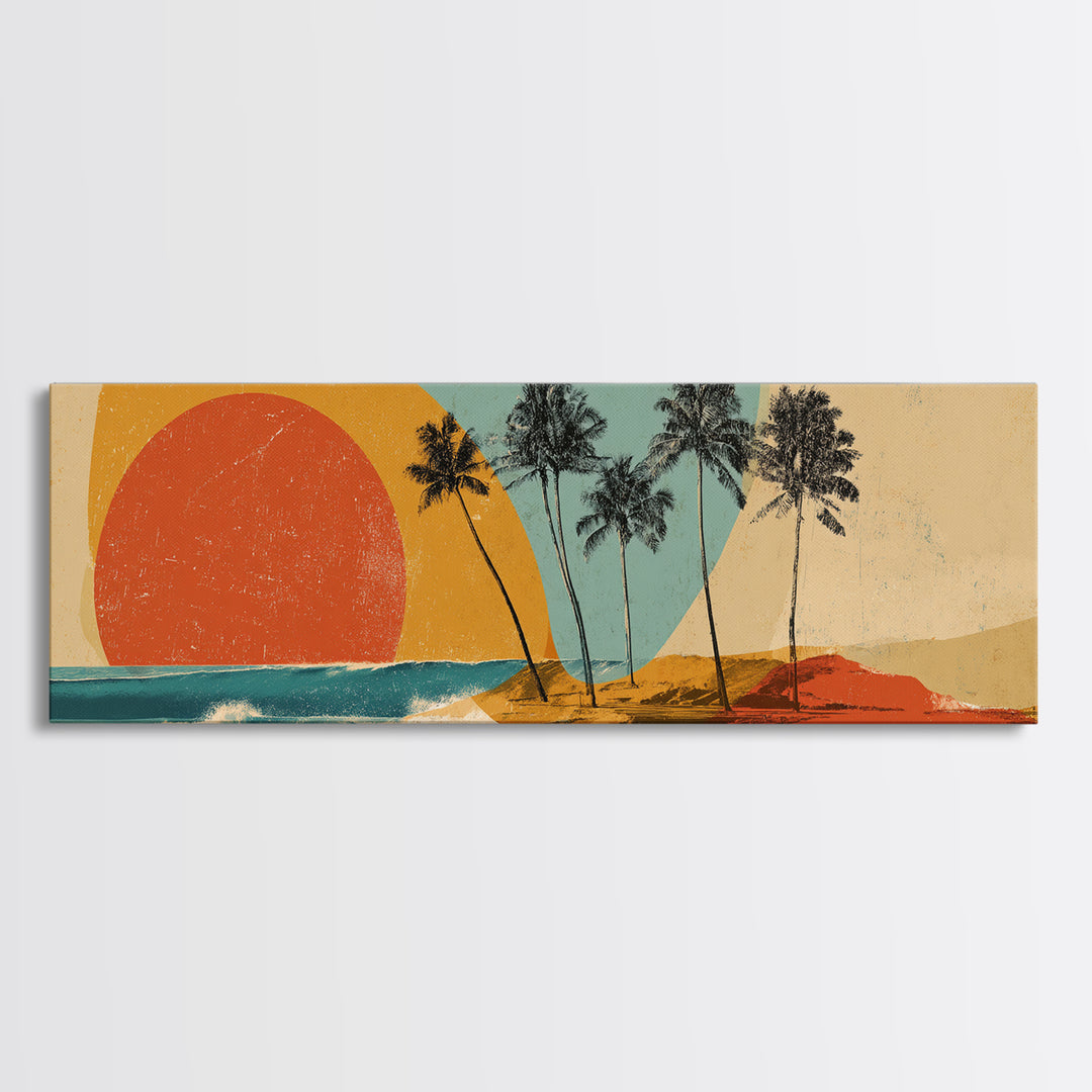 Hawaii Surf and Palm Tree Poster Framed Canvas Print, Travel Poster(2), Gallery Wall Set, Living Room Decor, Fine Art, Voyage, TPO-3x1-73
