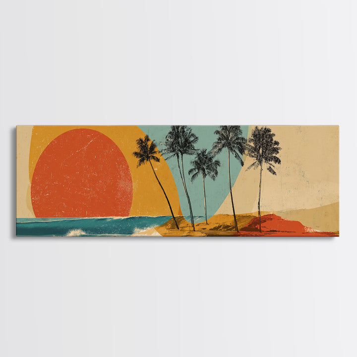 Hawaii Surf and Palm Tree Poster Framed Canvas Print, Travel Poster(2), Gallery Wall Set, Living Room Decor, Fine Art, Voyage, TPO-3x1-73
