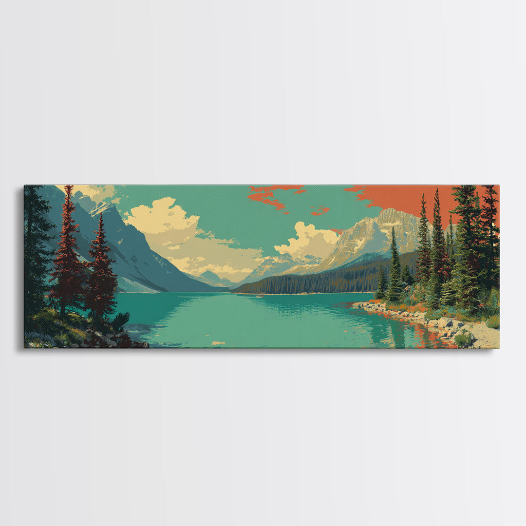 Banff Lake with Turquoise Water Canvas Print, Travel Poster(2), Printable Wall Art, Living Room Decor, Fine Art, Voyage, TPO-3x1-83