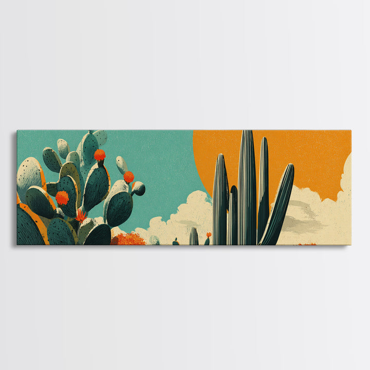 Mexico Cactus and Sun Travel Poster Canvas Print, Travel Poster(2), Mid Century Wall Art, Living Room Decor, Fine Art, Voyage, TPO-3x1-85
