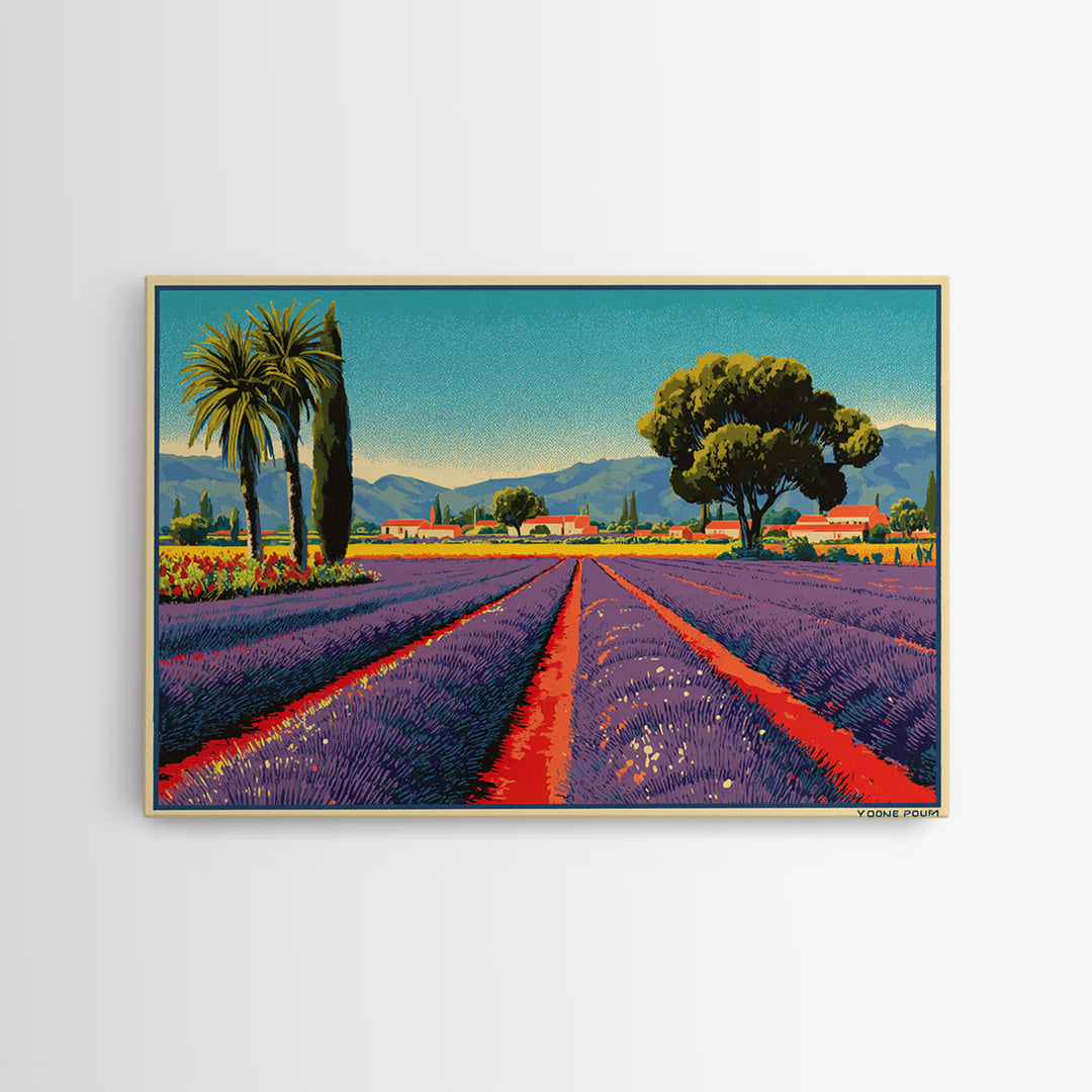 Provence Lavender Field Poster Framed Canvas Print, Travel Poster(2), Poster Art, Living Room Decor, Fine Art, Voyage, TPO-3x2-27