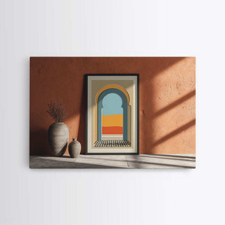 Marrakesh Arch and Tile Pattern Poster Framed Canvas Print, Travel Poster(2), Digital Download Art, Living Room Decor, Voyage, TPO-3x2-45