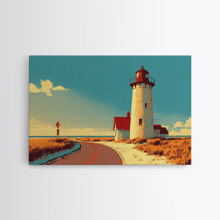 Cape Cod Lighthouse Summer Poster Framed Canvas Print, Travel Poster(2), Coastal Wall Art, Living Room Decor, Fine Art, Voyage, TPO-3x2-46