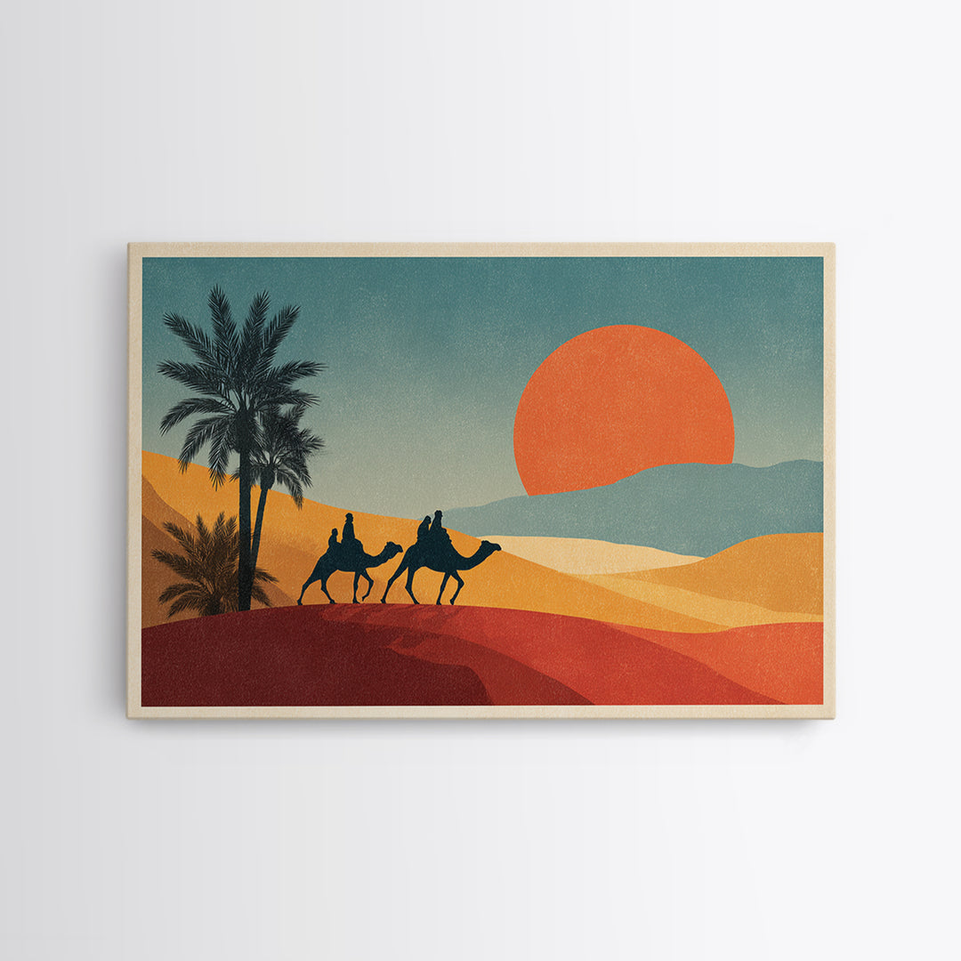 Moroccan Desert Caravan Travel Poster Framed Canvas Print, Travel Poster(2), Luxury Decor, Living Room Decor, Fine Art, Voyage, TPO-3x2-59
