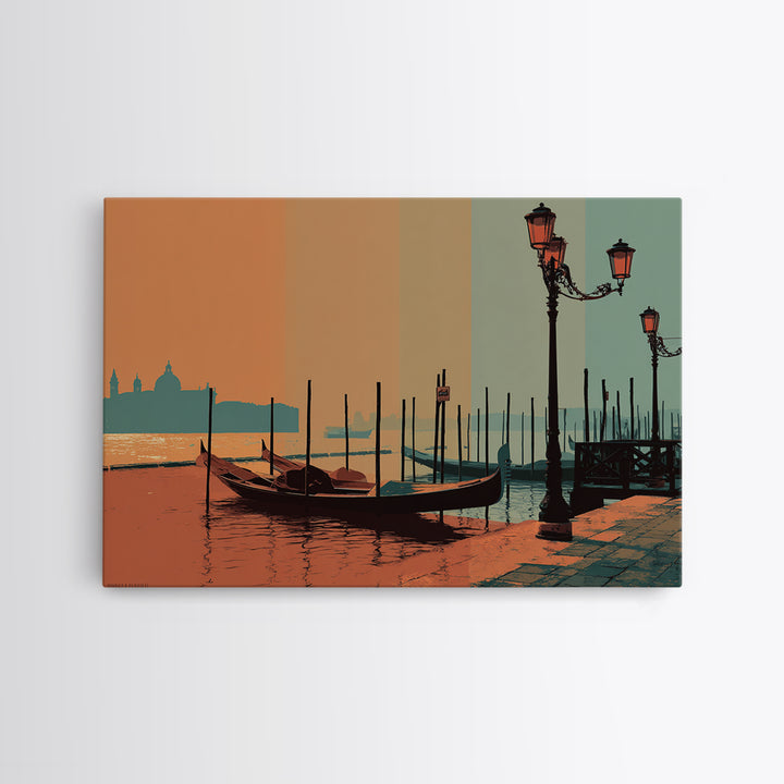 Venice Gondola Silhouette Framed Canvas Print, Travel Poster(2), Gallery Decor, Living Room Decor, Fine Art, Voyage, TPO-3x2-64