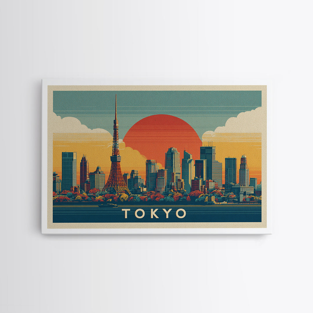 Tokyo Night Skyline Framed Canvas Print, Travel Poster(2), City Wall Art, Living Room Decor, Fine Art, Voyage, Luxury Decor, TPO-3x2-81