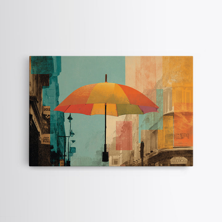 London Rainy Street Umbrella Graphic Framed Canvas Print, Travel Poster(2), Downloadable Prints, Living Room Decor, Voyage, TPO-3x2-86