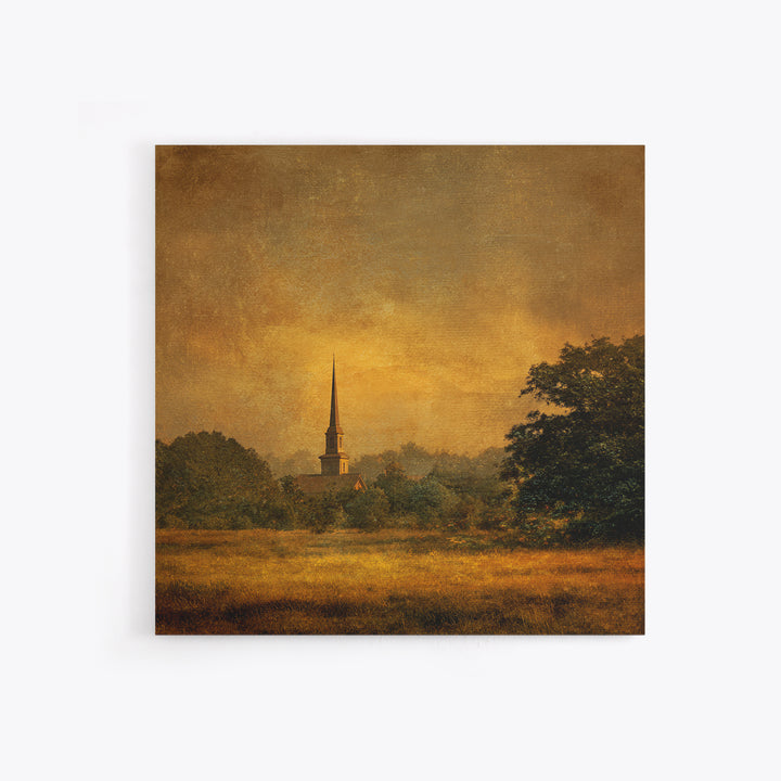 Church Steeple Across Rural Meadow Canvas Print, Traditional Art, Pokemon Poster, Living Room Decor, Watercolor Art, Classic, TRA-1x1-13