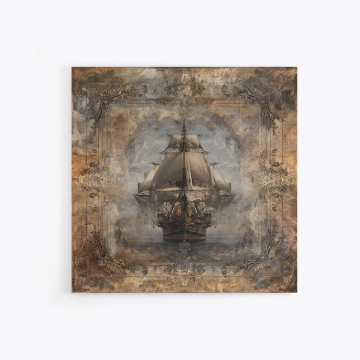 Ship at Sea Canvas Print, Traditional Art, Indian Decor, Living Room Decor, Fine Art, Classic, Luxury Decor, Textured Painting, TRA-1x1-14