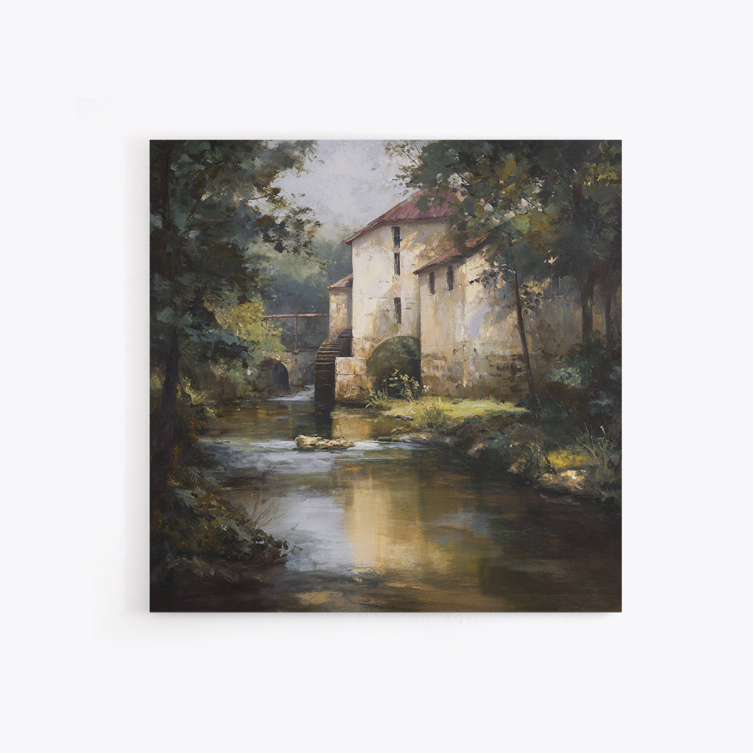 Watermill Beside a Quiet Stream Canvas Print, Traditional Art, Gallery Decor, Living Room Decor, Fine Art, Classic, Wall Art, TRA-1x1-17