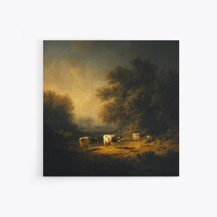 Pastoral Countryside with Cows in Field Canvas Print, Traditional Art, Japanese Art, Living Room Decor, Fine Art, Classic, TRA-1x1-31