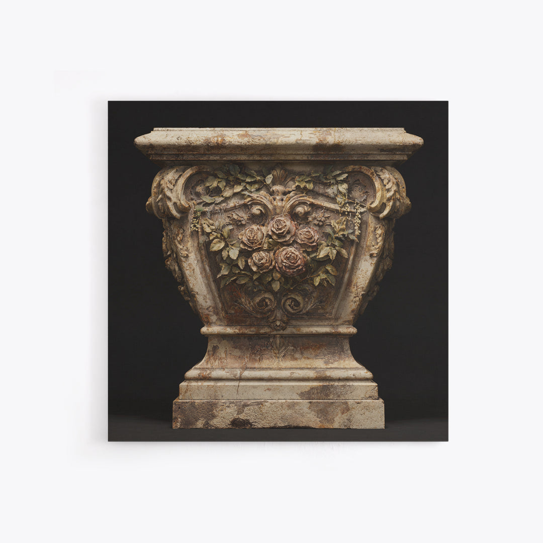Garden Urn with Roses and Ivy Framed Canvas Print, Traditional Art, Art, Living Room Decor, Oil Painting, Classic, TRA-1x1-48