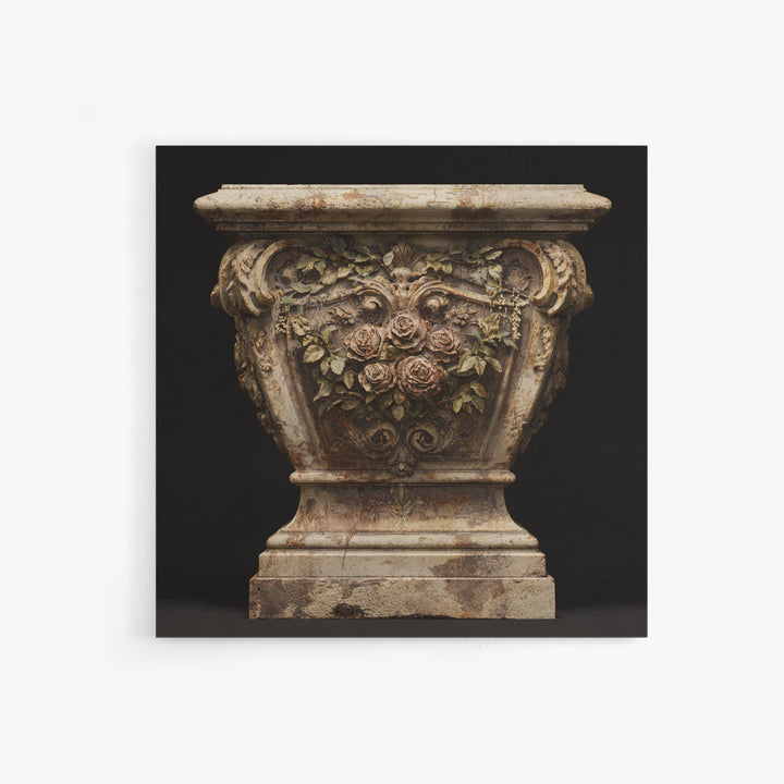 Garden Urn with Roses and Ivy Framed Canvas Print, Traditional Art, Art, Living Room Decor, Oil Painting, Classic, TRA-1x1-48