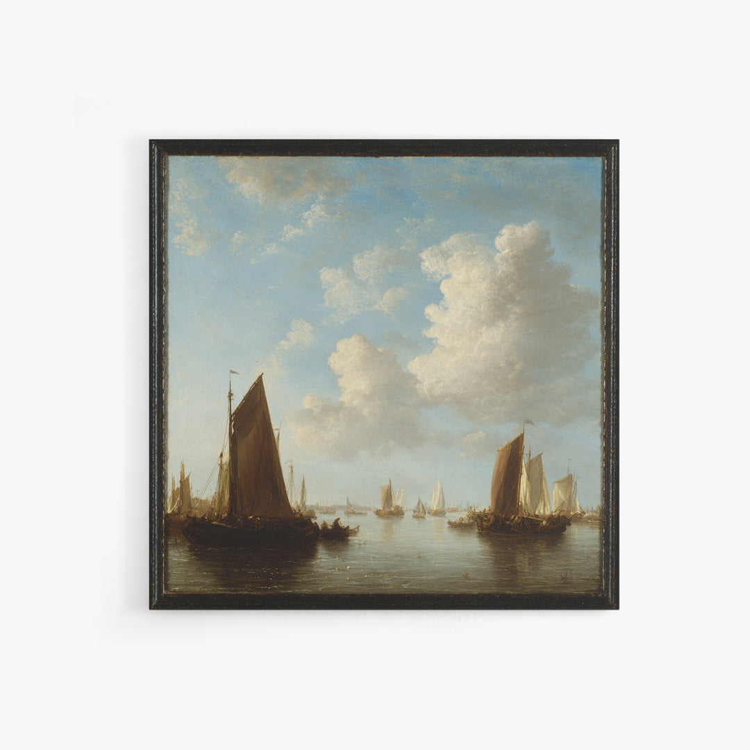 Seascape with Sailboats and Cloudy Sky Canvas Print, Traditional Art, Fine Art Print, Living Room Decor, Fine Art, Classic, TRA-1x1-5