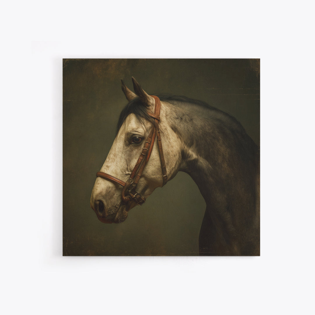 Realistic Horse Portrait Framed Canvas Print, Traditional Art, Dark Art, Living Room Decor, Oil Painting, Classic, TRA-1x1-51