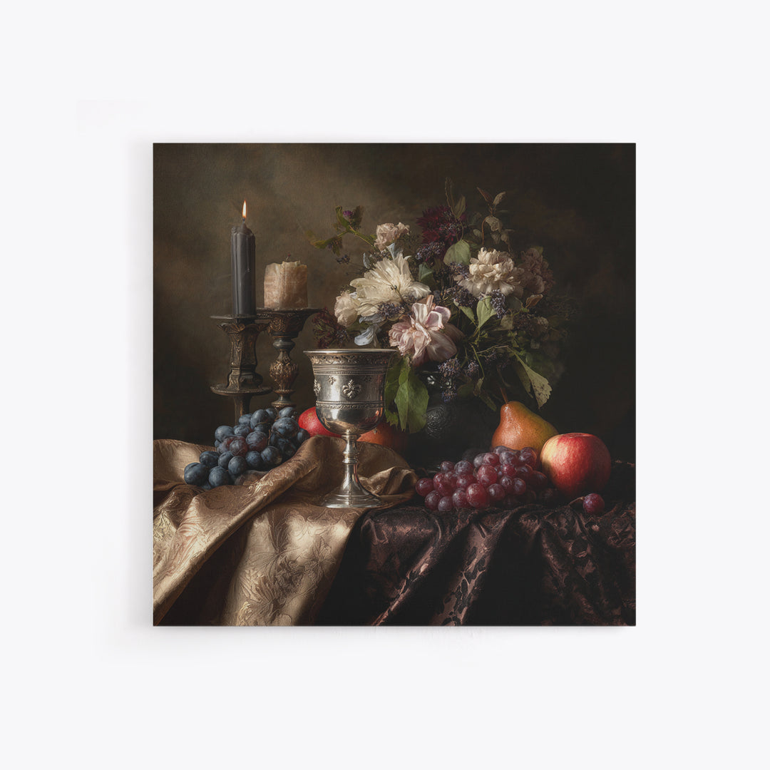 Dutch Fruit and Silver Goblet Still Life Framed Canvas Print, Traditional Art, Japanese Art, Living Room Decor, Classic, TRA-1x1-52