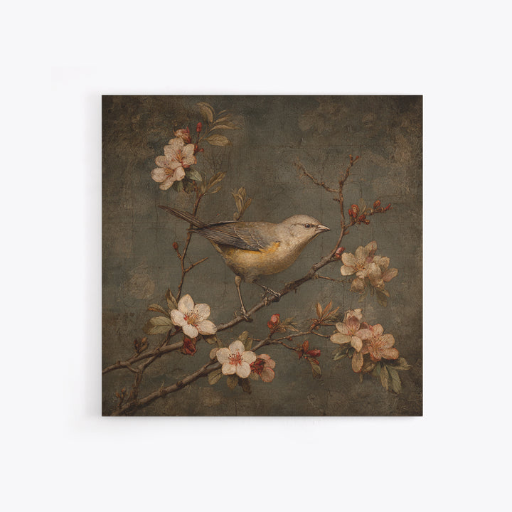 Bird Study on a Flowering Branch Framed Canvas Print, Traditional Art, Pokemon Poster, Living Room Decor, Fine Art, Classic, TRA-1x1-58