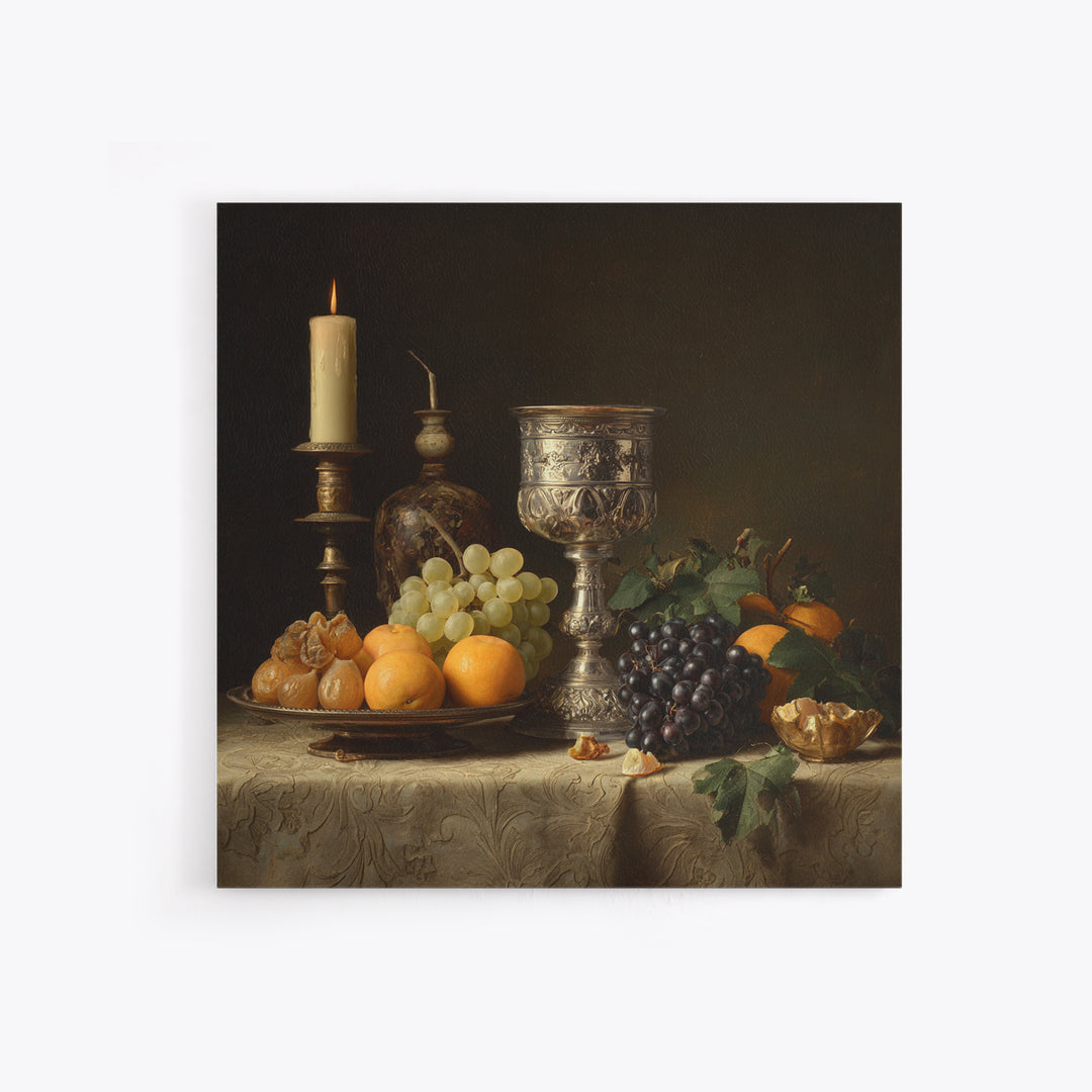 Dutch Fruit and Silver Goblet Still Life Canvas Print, Traditional Art, Japanese Decor, Living Room Decor, Fine Art, Classic, TRA-1x1-76