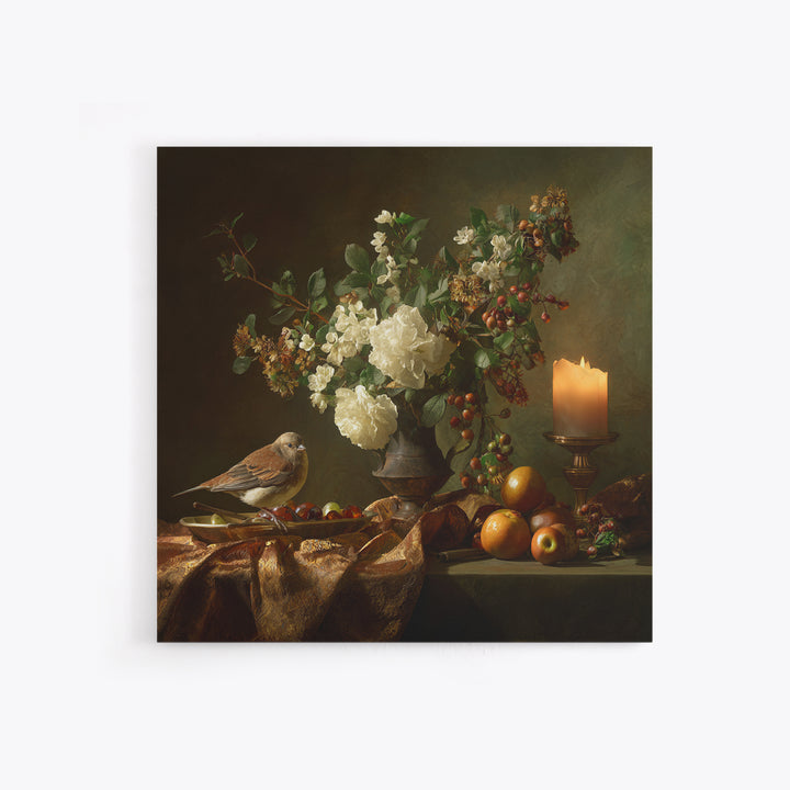 Bird Study on a Flowering Branch Canvas Print, Traditional Art, Boho Decor, Living Room Decor, Fine Art, Classic, Painting, TRA-1x1-82