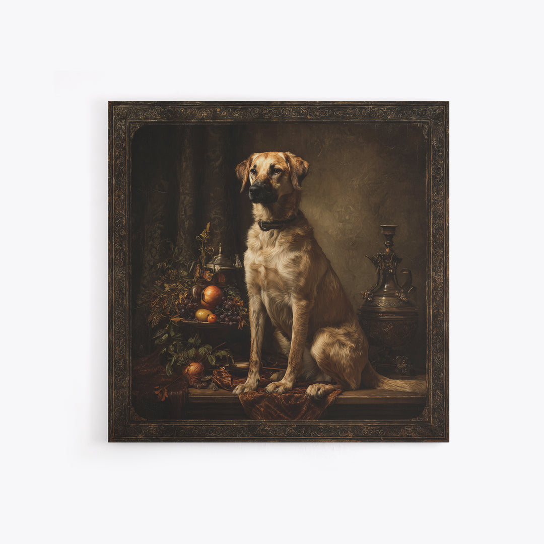 Hunting Dog Portrait Framed Canvas Print, Traditional Art, Landscape, Living Room Decor, Fine Art, Classic, Textured Painting, TRA-1x1-84