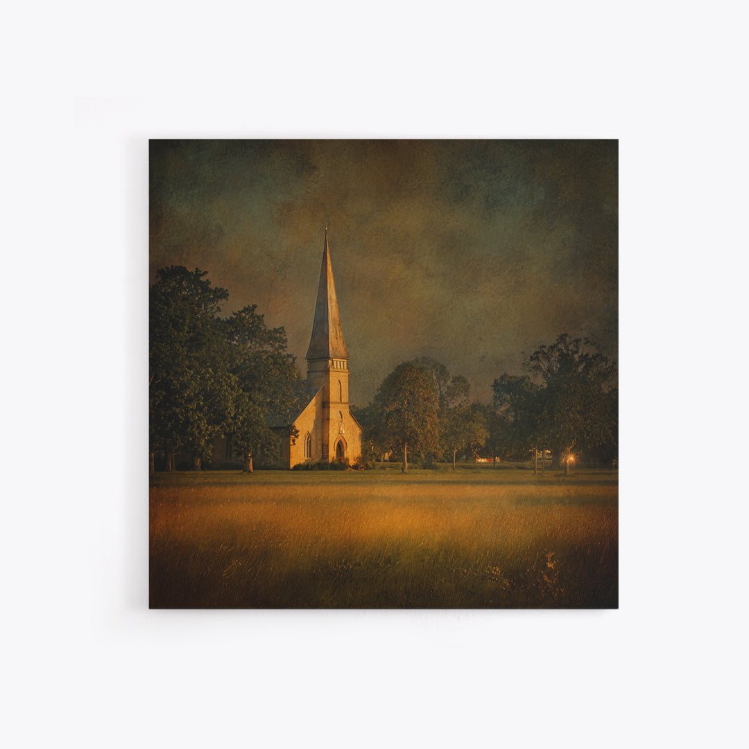 Church Steeple Across Rural Meadow Canvas Print, Traditional Art, Minimalist Decor, Living Room Decor, Oil Painting, Classic, TRA-1x1-85