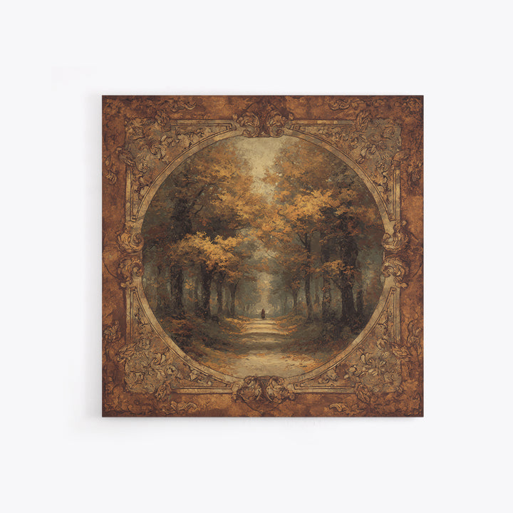 Autumn Forest Road Framed Canvas Print, Traditional Art, Minimalist Decor, Living Room Decor, Oil Painting, Classic, Boho, TRA-1x1-88