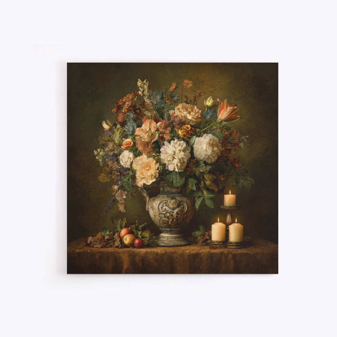 Formal Floral Still Life Canvas Print, Traditional Art, Textured Painting, Living Room Decor, Fine Art, Classic, Art Commission, TRA-1x1-98