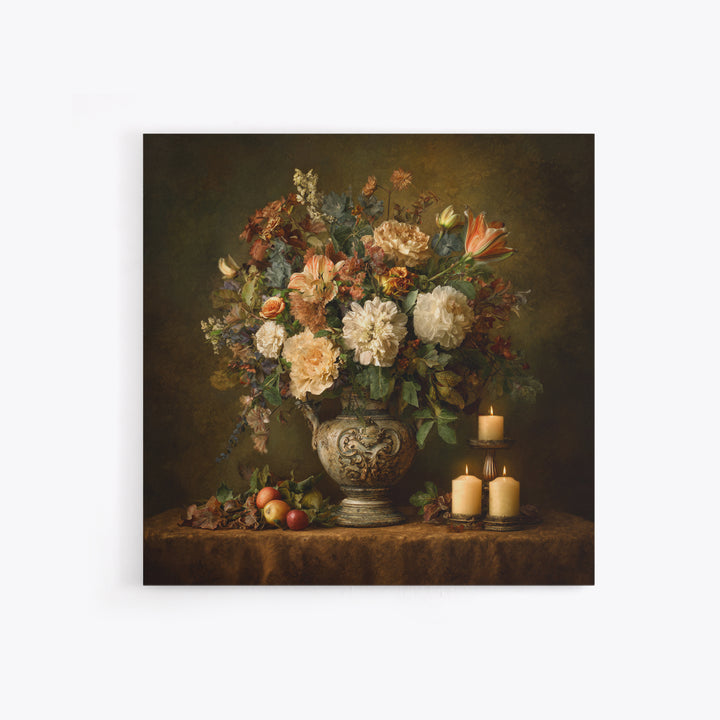 Formal Floral Still Life Canvas Print, Traditional Art, Textured Painting, Living Room Decor, Fine Art, Classic, Art Commission, TRA-1x1-98