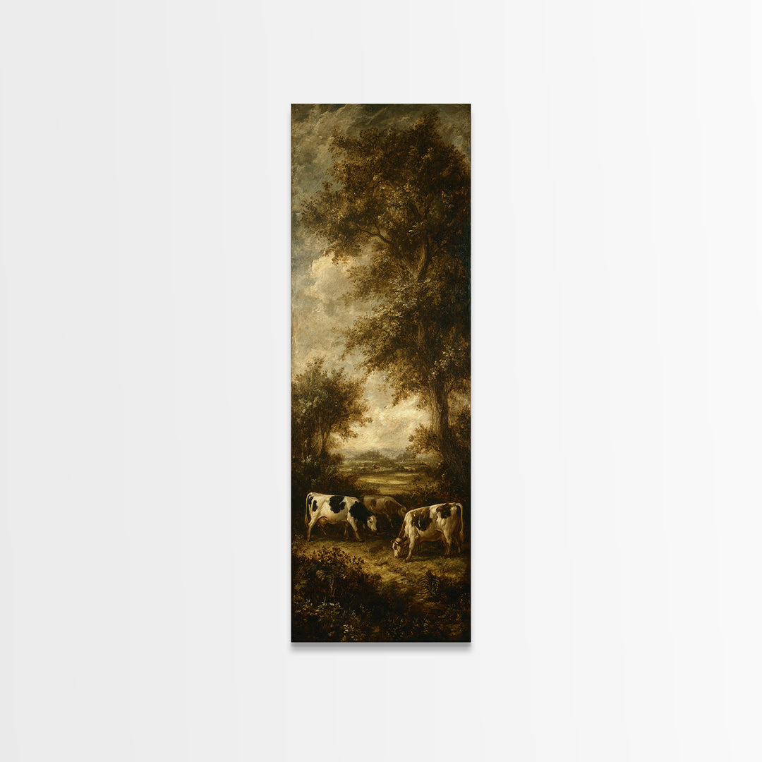 Pastoral Countryside with Cows in Field Framed Canvas Print, Traditional Art, Artwork, Living Room Decor, Fine Art, Classic, TRA-1x3-19