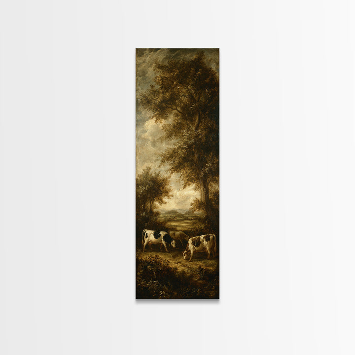 Pastoral Countryside with Cows in Field Framed Canvas Print, Traditional Art, Artwork, Living Room Decor, Fine Art, Classic, TRA-1x3-19