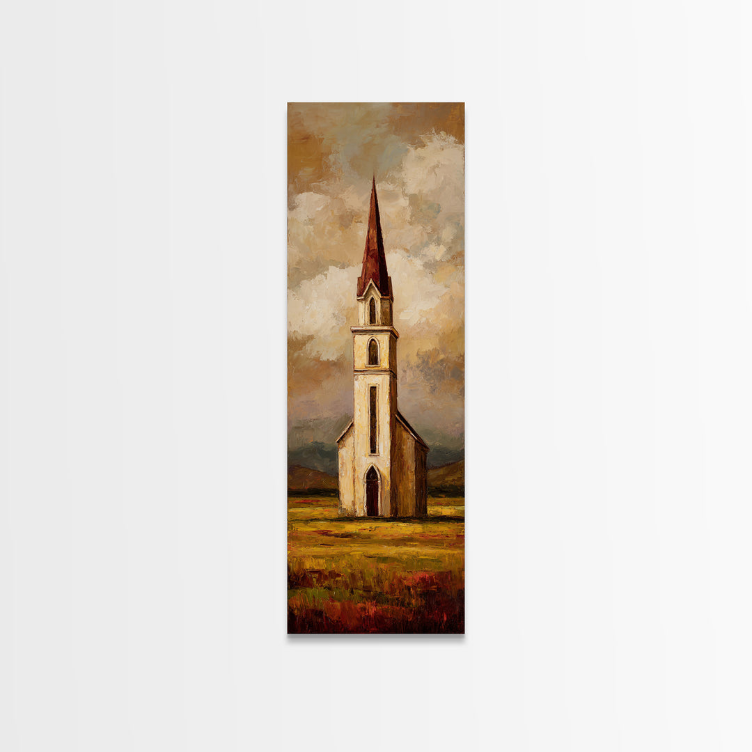 Church Steeple Across Rural Meadow Canvas Print, Traditional Art, Art Commission, Living Room Decor, Fine Art, Classic, TRA-1x3-25